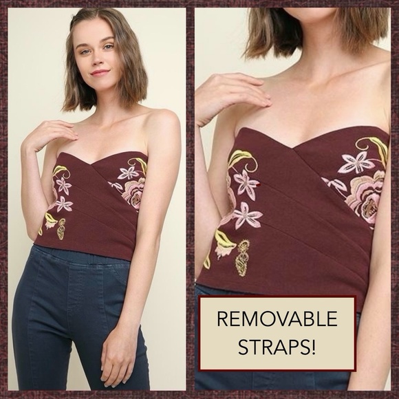 BNWT- Umgee Embroidered Beaded Crop Top: Adjustable - Picture 2 of 6